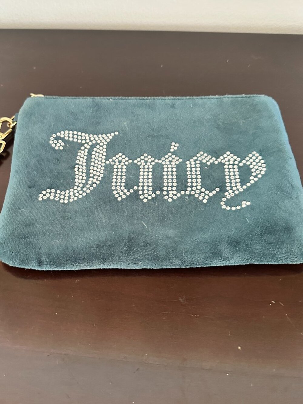 Juicy Couture Turquoise Velvet Zip Wristlet Clutch 9" x 6.5"